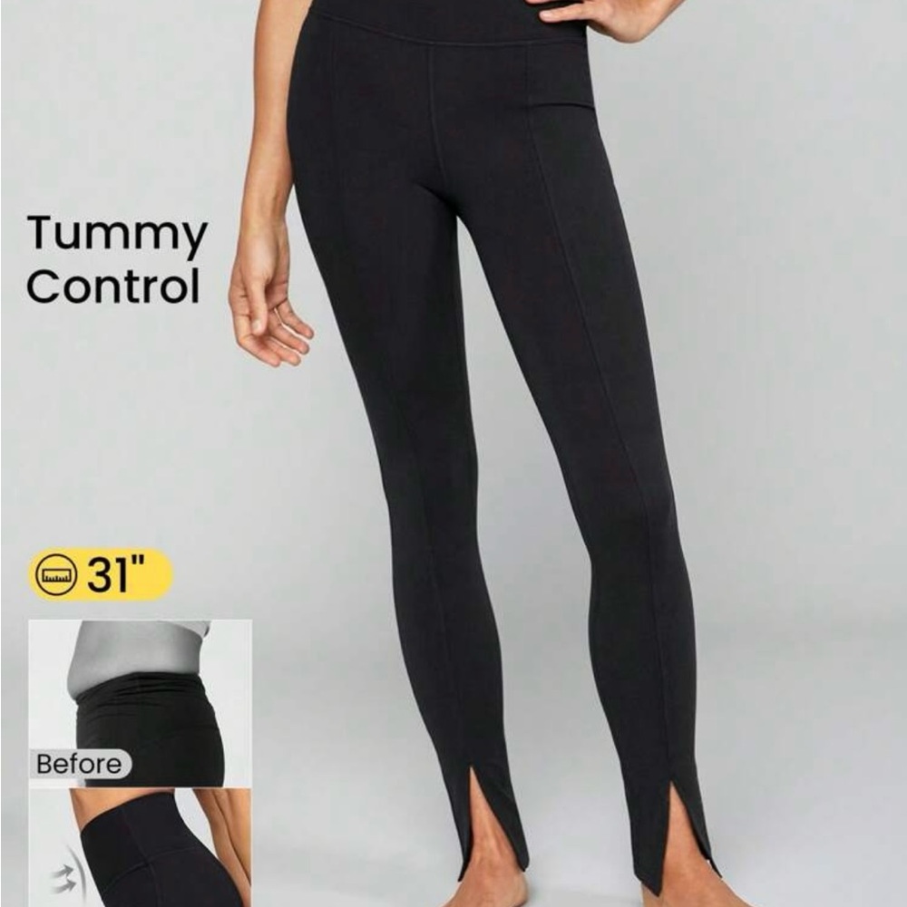 Black high waisted leggings with front slits and tummy control. Size Small ❤️